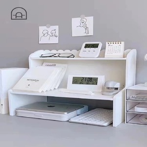 Double Layer <b>Desktop</b> <b>Shelf</b> 2 Tier Standing Type Office Organizer For Stationery Books Cosmetics Dormitory Office Use - Product Image 1