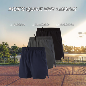 Shorts de course pour hommes, respirants, en polyester et élasthanne, extensibles, avec cordon de serrage, couleur unie, séchage rapide, shorts d'entraînement - Product Image 2