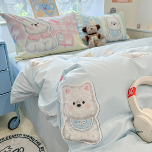 Set di Quattro Pezzi di Biancheria da Letto in Cotone a Fibra Lunga con Ricamo di Peonie, Lenzuola, <span class=keywords><strong>Federe</strong></span>, Set Copripiumino - Product Image 1