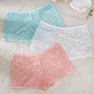 3Pcs Set Women Lace Panties Sexy Sheer Floral Briefs Seamless <strong>Boyshort</strong> Female Underwear Breathable Transparent <strong>Knickers</strong> Pack - Product Image 1