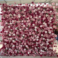 Mur de fleurs artificielles en soie décoratif enroulable V06 Rose Luxe 3D 5D 2,4m x 2,4m pour mariage, maison, salon