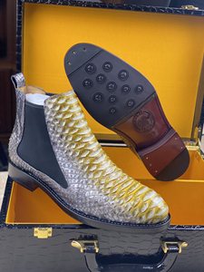 Bottes Chelsea pour homme en cuir de <span class=keywords><strong>python</strong></span> 100% authentique, fabriquées à la main, dégradé jaune, chaussures habillées à la cheville - Product Image 5