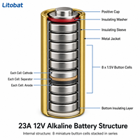 Pile alcaline cylindrique Litobat 23A 12V haute capacité longue durée A23 MN21 7.8g 1 pour télécommande et appareils électriques