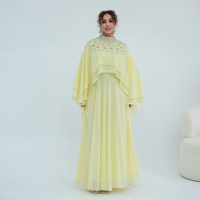 MEXIZO 2026 Ensemble de 2 pièces, Robe de soirée musulmane longue en mousseline de soie avec cape à perles de cristal de luxe, manches longues, pour mariage, Eid, Ramadan