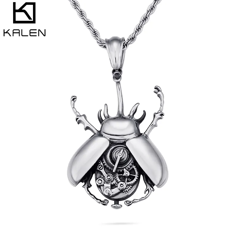 KALEN Punk Animal Mechanical Beetle Silver Color Stainless Steel Pendant For Men