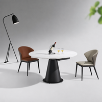 Ensemble table et chaises de salle à manger en marbre de luxe léger, structure en acier au carbone, usage domestique, appartement compact, design moderne minimaliste, circulaire