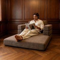 Canapé-lit modulaire moderne convertible avec fonction inclinable, accoudoirs carrés, revêtement en tissu et rembourrage en éponge pour appartement