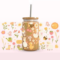 Blooming Bow Bliss Custom, gobelet en verre de 16 oz, design de bouquet floral rose avec ruban, pour impression numérique UV DTF, personnalisable
