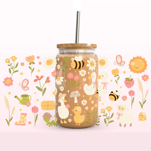 Blooming Bow Bliss - Envoltura Personalizada para Vasos de Vidrio de 16 oz, Diseño de Ramo Floral Rosa con Cinta, para Impresión Digital UV DTF - Product Image 6