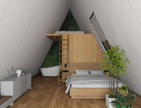Maisonnette modulaire préfabriquée de luxe triangulaire mobile avec structure en acier et panneaux sandwich pour usage hôtelier et de villégiature