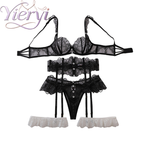 Ensemble de lingerie luxueuse <span class=keywords><strong>en</strong></span> dentelle noire, ensemble de lingerie sexy pour femmes avec jarretière, broderie <span class=keywords><strong>en</strong></span> strass, ensembles de lingerie grande taille - Product Image 5
