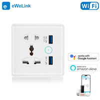 Prise murale intelligente WiFi 2 en 1 13A avec 2 prises USB-A, compatible Alexa, contrôle par application EweLink, panneau en verre trempé et plastique