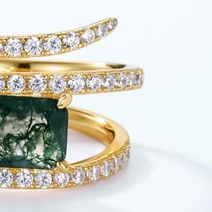 18 Karat vergoldet 925 Sterling Silber Cz Diamant Grün Moos Achat Half Wrap Pave Frauen Gelbgold <span class=keywords><strong>Ring</strong></span> - Product Image 5