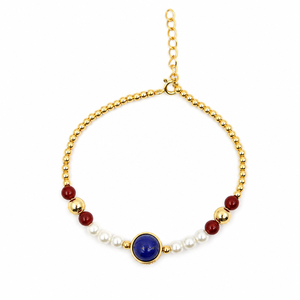UM Jewelry 925 Sliver Sunset Coast <b>Bracelet</b> Wholesale Natural Freshwater Pearl and <b>Red</b> Agate For Unisex Daily Wear - Product Image 1
