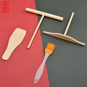 Juego de utensilios para hacer panqueques de bambú con cepillo para aceite, para hacer panqueques y crepas de huevo, accesorio para hornear - Product Image 1