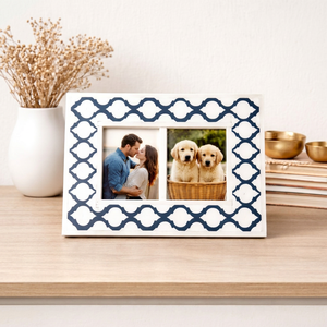 SOFIYA CRAFT Cadre photo rectangulaire moderne fait main en os incrusté SC-FG675G, motif géométrique noir, décoration de table verticale - Product Image 1