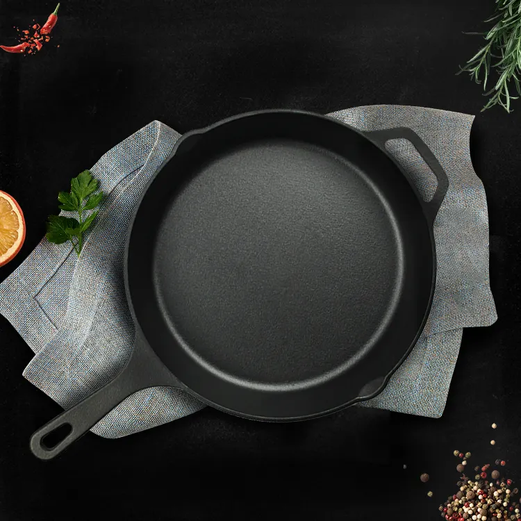 Pre-condito a buon mercato su ordinazione rotonda pentole padella cast iron skillet