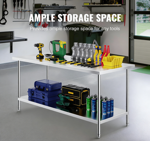 Mesa de Trabajo de Acero Inoxidable, Mesa de Trabajo de Metal Resistente de 2 Niveles, Estación de Trabajo Comercial para Cocina, Garaje, Restaurante, Patio Trasero - Product Image 2