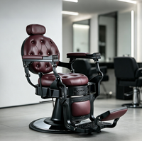 Fauteuil de Barbier Rétro Exquis et Antique, Capitonnage Hydraulique Inclinable, Mobilier Professionnel pour Salon de Coiffure