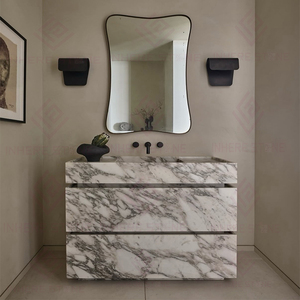 Mobile Lavabo di Lusso Moderno in Marmo Calacatta Viola Italiano, Vanità Autoportante con 2 Cassetti per <span class=keywords><strong>Bagno</strong></span> di Villa - Product Image 4