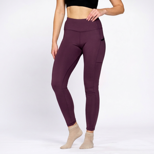 Women's Burgundy Lycra Solid Active Wear Ankle Length <b>Leggings</b> <b>with</b> Mobile <b>Pocket</b> Mid Waist Slim Fit Stretch Sports Tights - Product Image 1