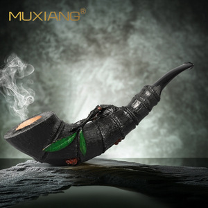 MUXIANG Hand Carved Briar Wood Tobacco Pipe Free Type 3mm Filter Men's Style Smoking Pipe - Product Image 1
