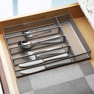 Cutlery Storage Box Rectangular Metal Mesh Drawer Organizer Kitchen utensil Rack Minimalist Design Standing Type - Product Image 2