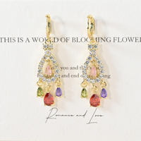 Boucles d'oreilles pendantes florales multicolores plaquées or 18 carats de luxe bohème pour femmes, étanches, pour la vente en gros - Aretes De Moda Largos Brincos