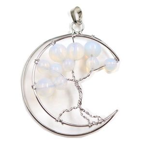 Collares de cristal Árbol de la vida Luna Collar para mujer alambre envuelto piedras curativas Colgante con cadena piedras naturales joyería - Product Image 3
