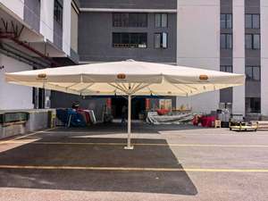 Large square Modern <b>Outdoor</b> Cantilever Patio <b>Umbrella</b> with Beige Canopy Sturdy Dark Frame Aluminum Pole Concrete Base - Product Image 1