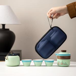 Service à thé de <span class=keywords><strong>voyage</strong></span> en céramique chinoise, portable, pour l'extérieur, théière Kung Fu avec une théière et trois tasses pour le camping et les amateurs de thé - Product Image 1