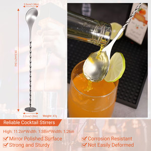 28 Cm Trộn Thanh Thìa Phẳng Dưới Cocktail Trộn Khuấy Thép Không Gỉ Bartender Bộ Dụng Cụ Thanh Công Cụ Uống Khuấy Cho Pha Trộn - Product Image 2
