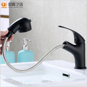 ก๊อกน้ำอ่างล้างหน้าแบบดึงออกได้ Chenlu สีดำ หัวก๊อกเซรามิก สำหรับบ้านและโรงแรม - Product Image 1