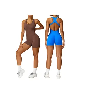 JY 2024批发秋季无缝美容无背提臀紧身衣女健身房瑜伽一体式连身衣套装
