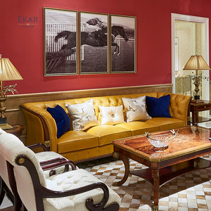 Ekar Furniture Classic Villa Juego de sofá de alta calidad Muebles Juego de sofá de cuero genuino de lujo italiano dorado - Product Image 2
