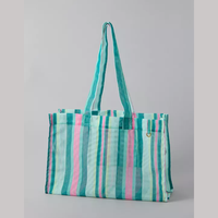 Sac de plage en maille rayé, sac de marché tissé, sac de shopping en maille polyester pour femme, idéal pour les voyages