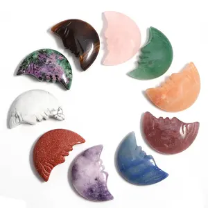 Home decorative stone crafts natural chakra reiki healing crystal moon face moonface gemstone