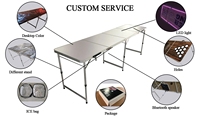 Mesa de Beer Pong Plegable de Aluminio de 8 Pies Portátil con Luces Led y Agujeros de Diseño Personalizado