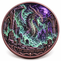 Pièce de monnaie d'imitation en cuivre pur 999 de 1 oz, électroplaquée, série Halloween, Dragon Fantôme 3D en relief, couleur UV, artisanat métallique