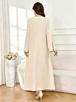 Robe longue élégante décontractée beige unie à manches volantées fendues, col en V, boutonnée sur le devant, coupe trapèze, style islamique, grandes tailles