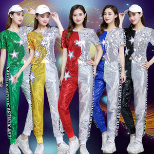 Traje de actuación de baile de Jazz empalme mujer adulto danza moderna estudiante porristas pantalones de lentejuelas traje de actuación - Product Image 5