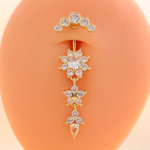 Anillo de Ombligo Sexy de Acero Quirúrgico Inoxidable, Joyería Corporal, Piercing de Ombligo, Anillos con Colgante de Flor, Zirconia Cúbica, Anillo de Ombligo con Flor - Product Image 2