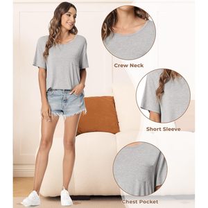Chemise de nuit à manches courtes en viscose de bambou pour femme, haut de détente doux, t-shirt extensible, tailles S-XL - Product Image 4