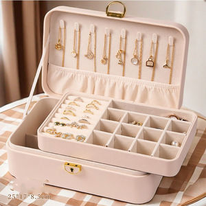 Caja de Almacenamiento de Joyas de Cuero PU de Doble Capa con Cierre, Elegante y Personalizable con Logotipo, de Lujo Sencillo, para Mujeres y Niñas, Venta al Por Mayor - Product Image 4