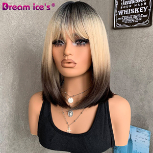 Perruque synthétique courte et droite DREAM ICE'S, blonde brune, bob avec <span class=keywords><strong>frange</strong></span>, résistante à la chaleur, 12 pouces, densité 150%, pour femmes, quotidienne, douce, sans nœuds - Product Image 2