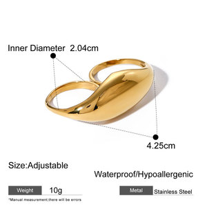 Waterproof Non Tarnish 2 <b>Finger</b> <b>Rings</b> 14k 18k PVD Gold Plated Fashion 316L Stainless Steel Double 2 <b>Finger</b> <b>Ring</b> for Women - Product Image 6