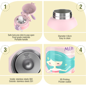 Gourde isotherme portable en acier inoxydable de 550 ml, design sirène personnalisé, impression 3D, avec couvercle pour enfants, maintien thermique 12-24 heures - Product Image 5