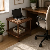 Table minimaliste à double plateau en MDF, pieds en bois massif, style luxe léger, petite table rectangulaire d'appoint pour canapé, chevet ou maison