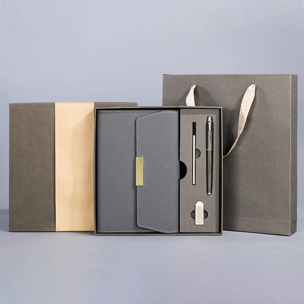 5pcs sets A5 Leather Notebook Planner Custom Logo Business Notebook And Pen Gift Set Wholesale for Promotional Gifts