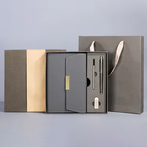 5pcs sets A5 Leather Notebook Planner Custom Logo Business Notebook And Pen Gift Set Wholesale for Promotional Gifts